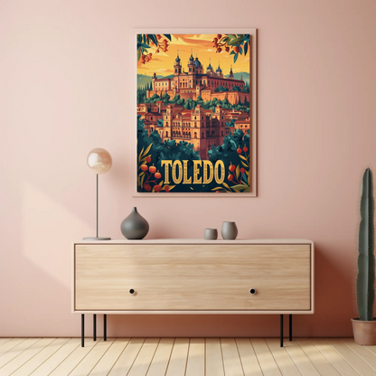 Toledo Sunset Cathedral Hill City Travel Poster