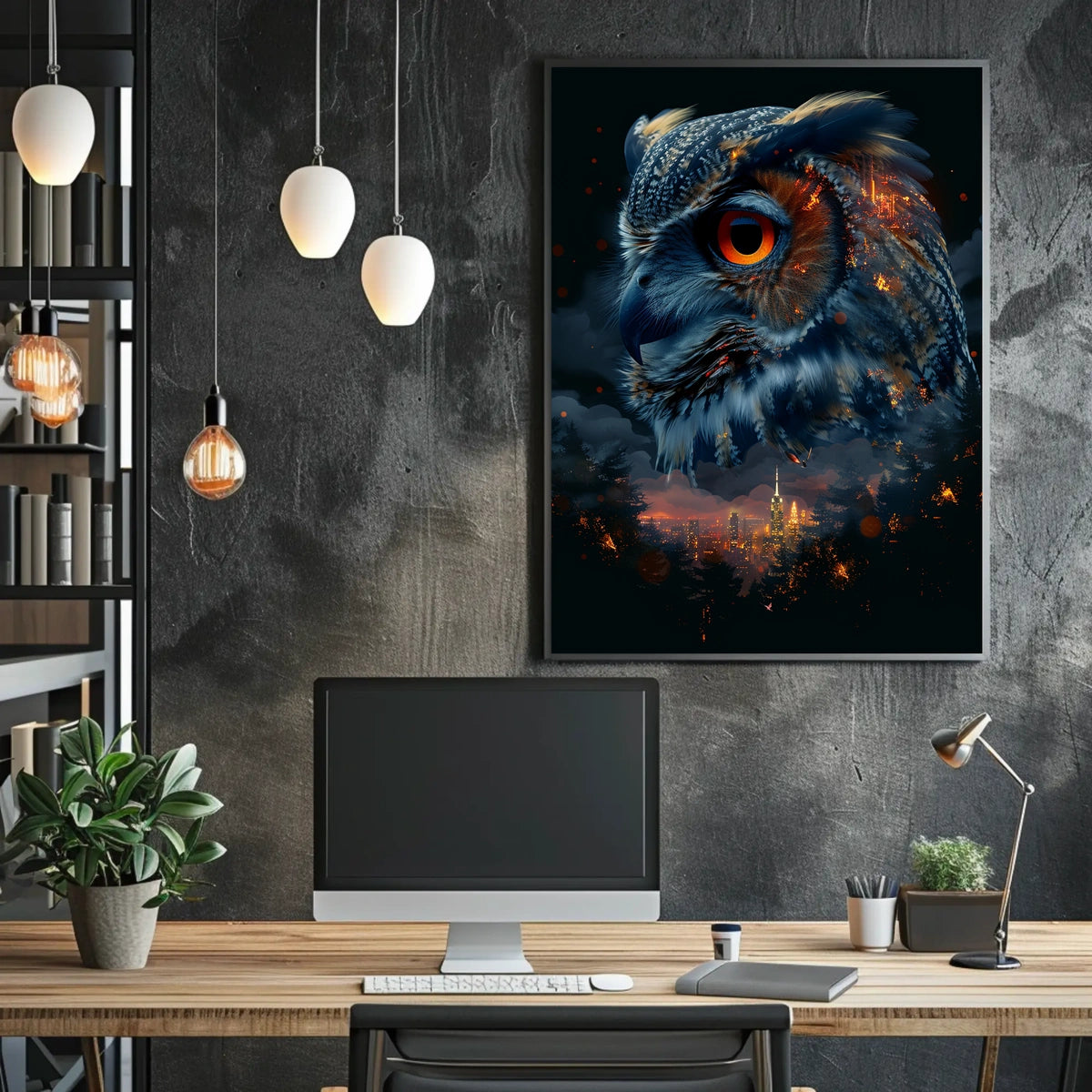 Mystical Owl Cityscape Surreal Art Poster Print