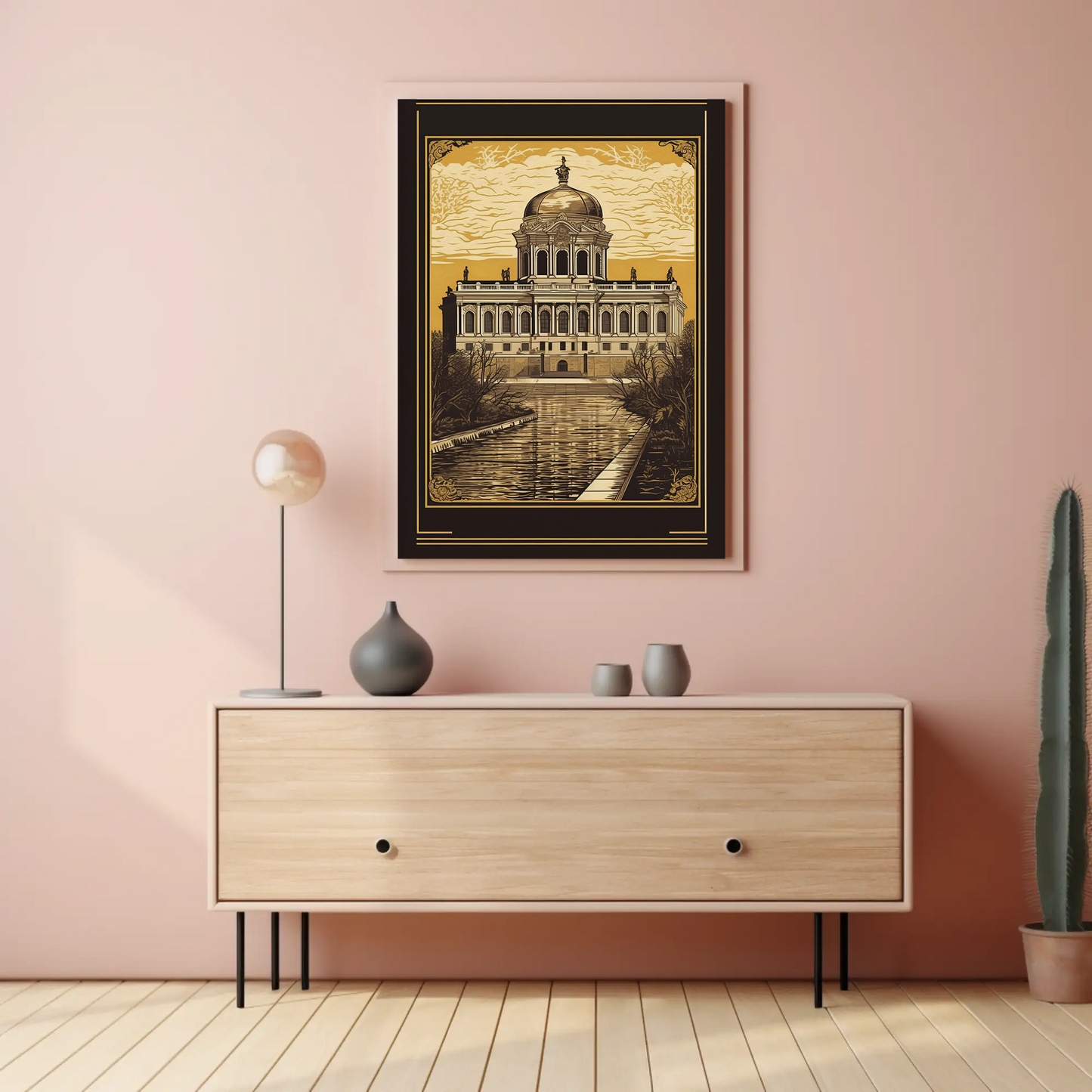 Baroque Palace Reflection Canal Scene Travel Poster