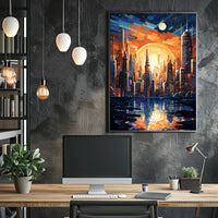 Futuristic Cityscape At Sunset Poster PosterGoat