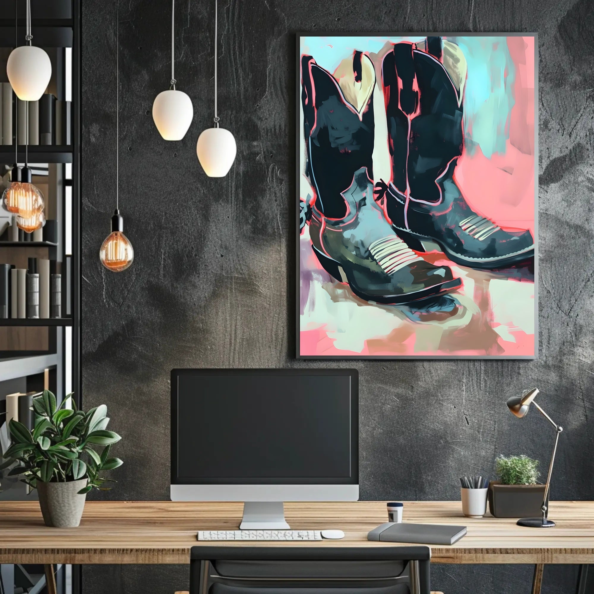 Cowboy Boots Poster Modern Abstract Art Print