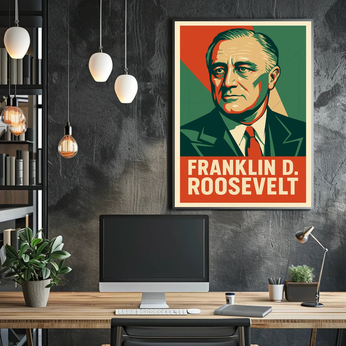 Franklin Roosevelt Portrait Art Deco Patriot Poster