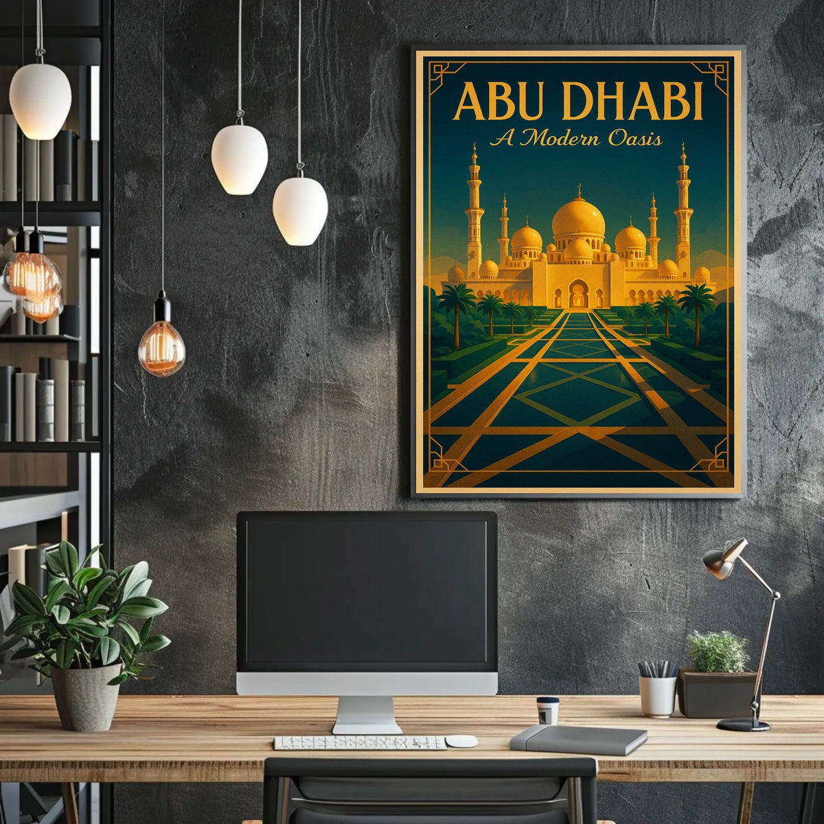 Abu Dhabi Grand Mosque Vintage Travel Poster