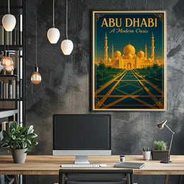 Abu Dhabi Grand Mosque Vintage Travel Poster
