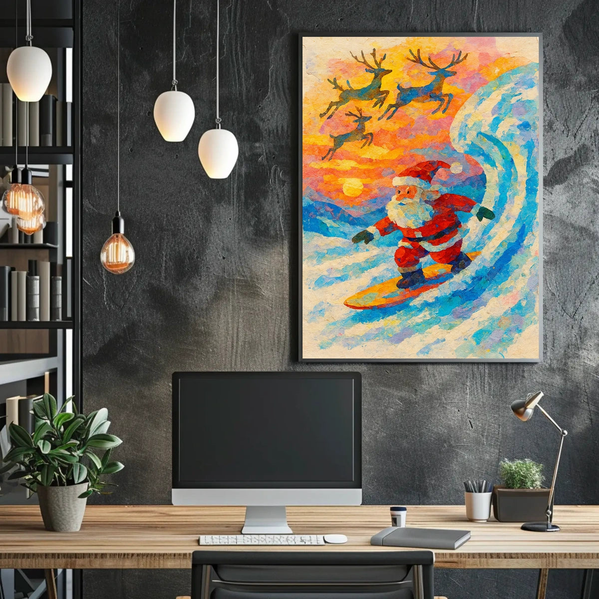 Santa Surfing Festive Tropical Holiday Poster