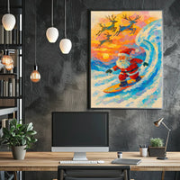 Santa Surfing Festive Tropical Holiday Poster