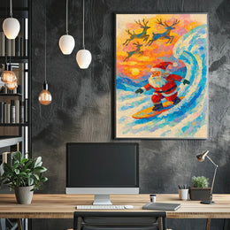 Santa Surfing Festive Tropical Holiday Poster