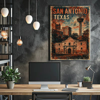 San Antonio Vintage Landmarks Travel Nostalgia Poster