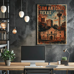San Antonio Vintage Landmarks Travel Nostalgia Poster