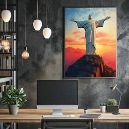 Majestic Sunset Over Christ the Redeemer Travel Poster