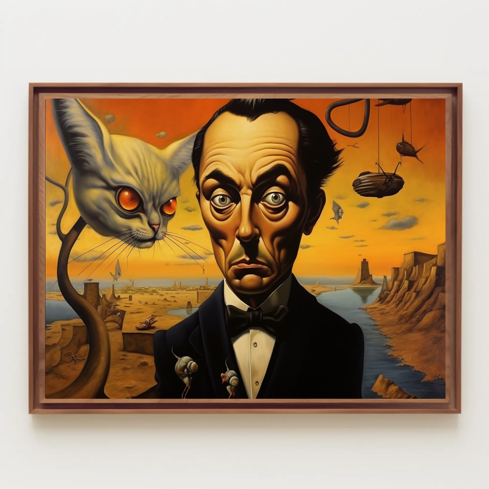 Surreal Cat and Tuxedo Man Artistic Poster