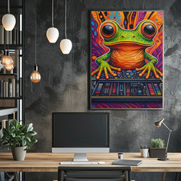 Vibrant DJ Frog Pop Art Print: Abstract, Artistic Poster