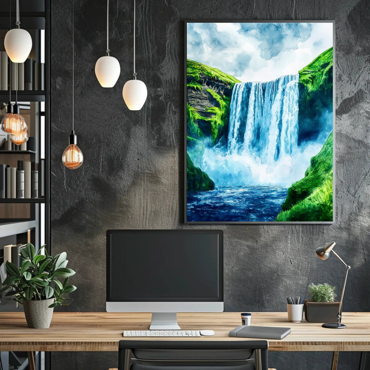 Iceland Skgafoss Waterfall Landscape Poster