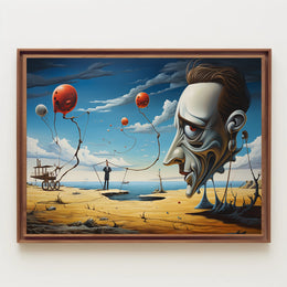 Surreal Desert Landscape with Expressionless Face Artistic Poster