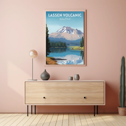 Lassen Volcanic National Park Mountain Lake Nature Travel Poster