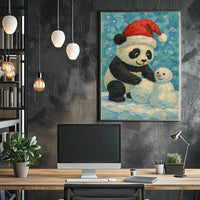 Festive Panda and Snowman Poster
