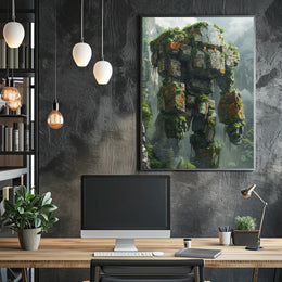 Futuristic Mech in Nature Reclamation Sci-Fi Poster