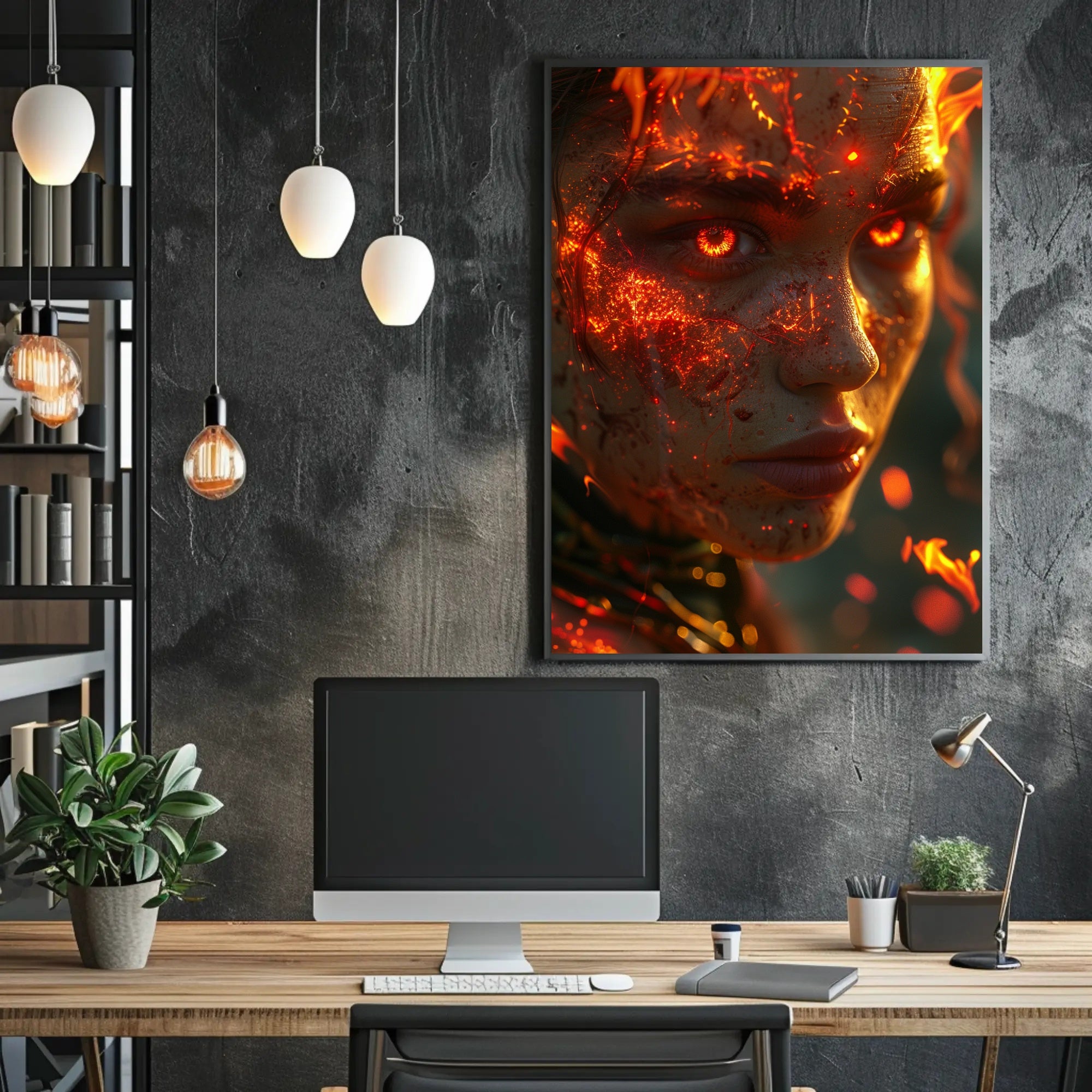 Fiery Mythical Character Surreal Fantasy Art Poster PosterGoat