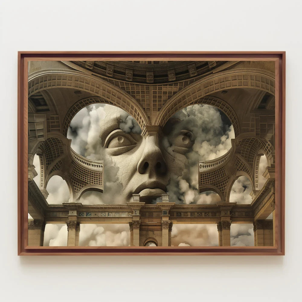 Surreal Stone Face in Classical Architecture Poster