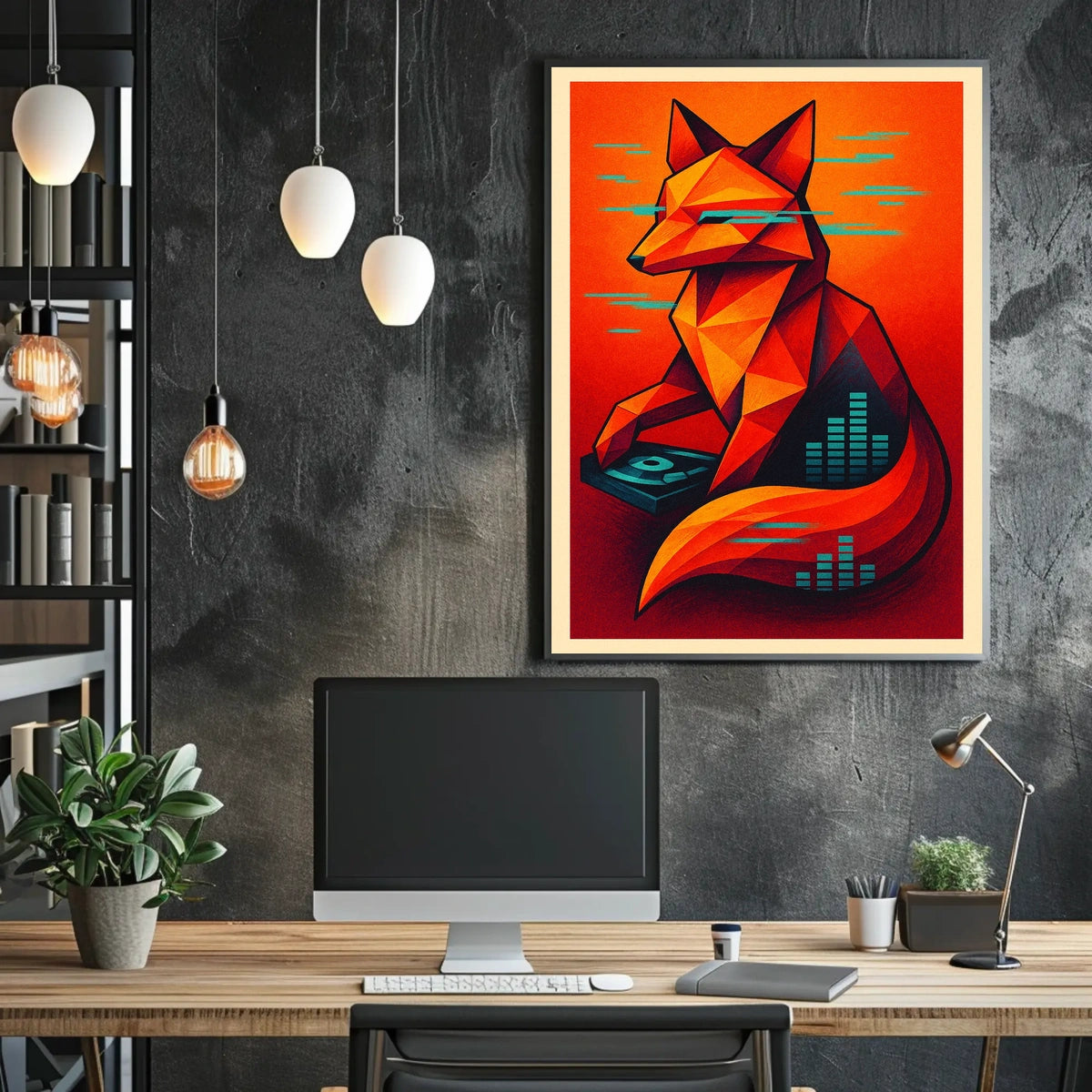 Geometric Fox With Digital Vibes Poster