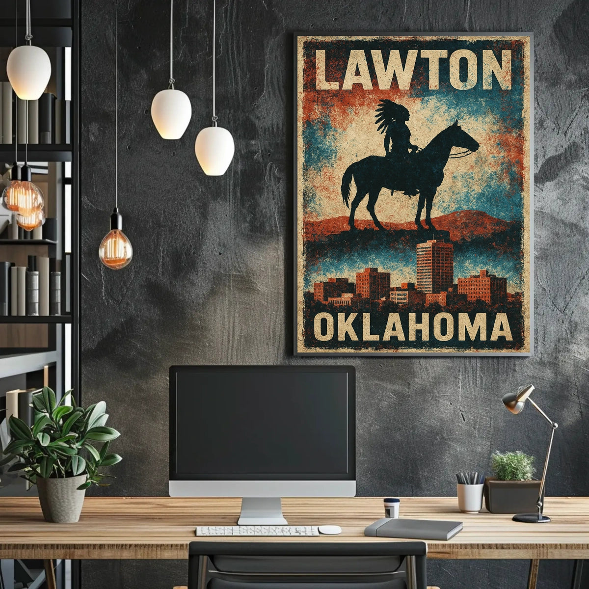 Vintage Lawton Oklahoma Cityscape Heritage Poster