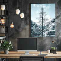 Majestic Winter Tree Against Mountain Landscape Poster