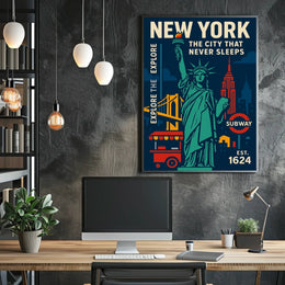 New York City Icons Travel Poster Retro Urban Wall Art