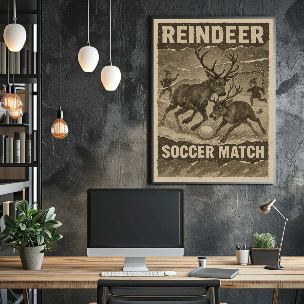 Reindeer Soccer Match Vintage Holiday Poster Print
