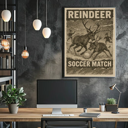 Reindeer Soccer Match Vintage Holiday Poster Print