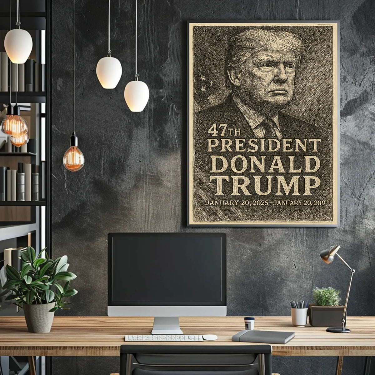 Donald Trump Resolute Legacy Monochrome Presidential Gaze Iconic Leader Portrait Poster
