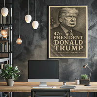 Donald Trump Resolute Legacy Monochrome Presidential Gaze Iconic Leader Portrait Poster