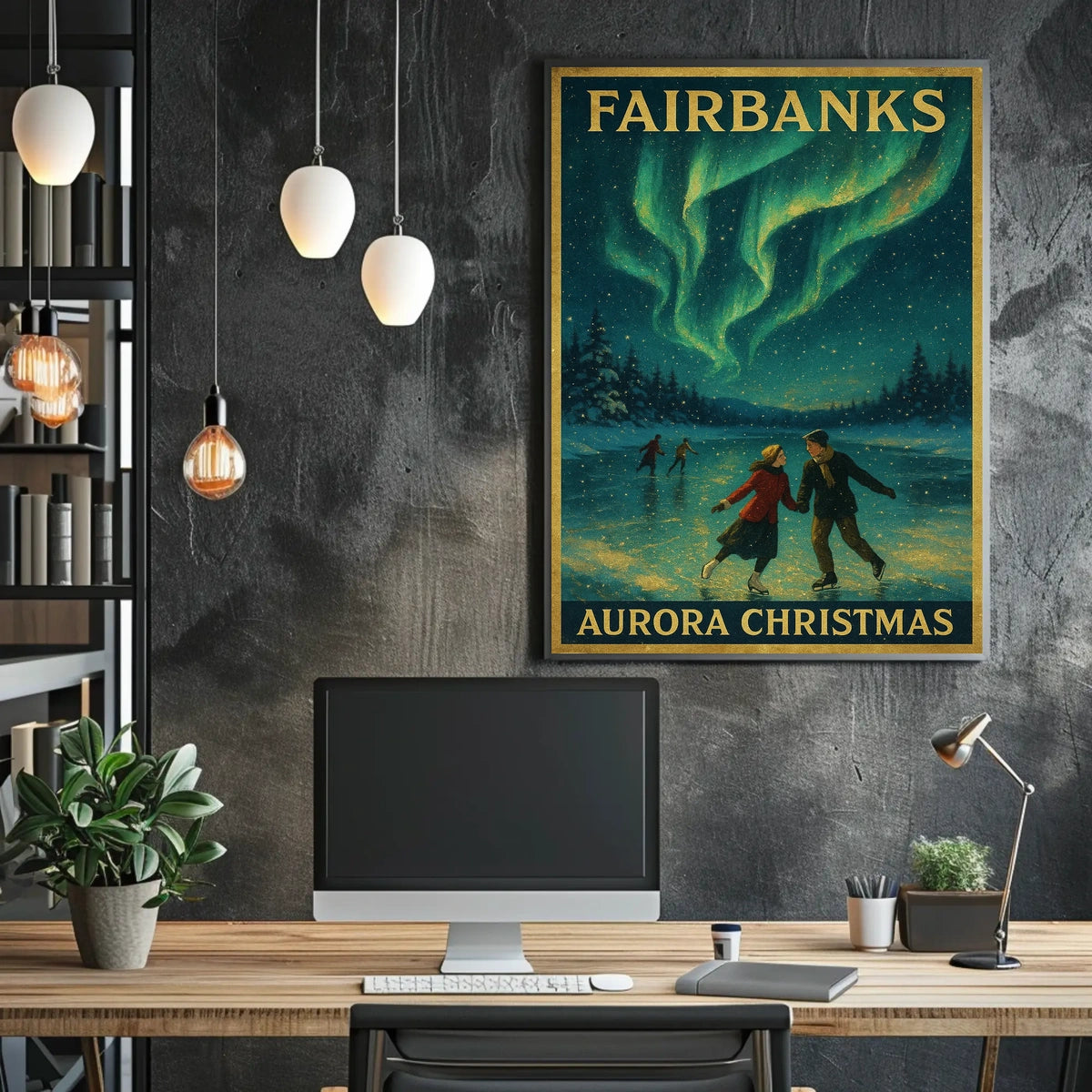 Fairbanks Aurora Christmas Landscape Art Print Poster