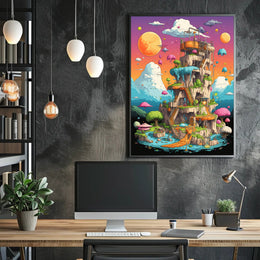 Whimsical Tower in Dreamland Futuristic Sci-Fi Poster