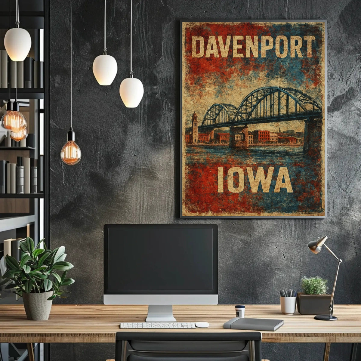 Davenport Iowa Scenic Vintage Cityscape Travel Poster