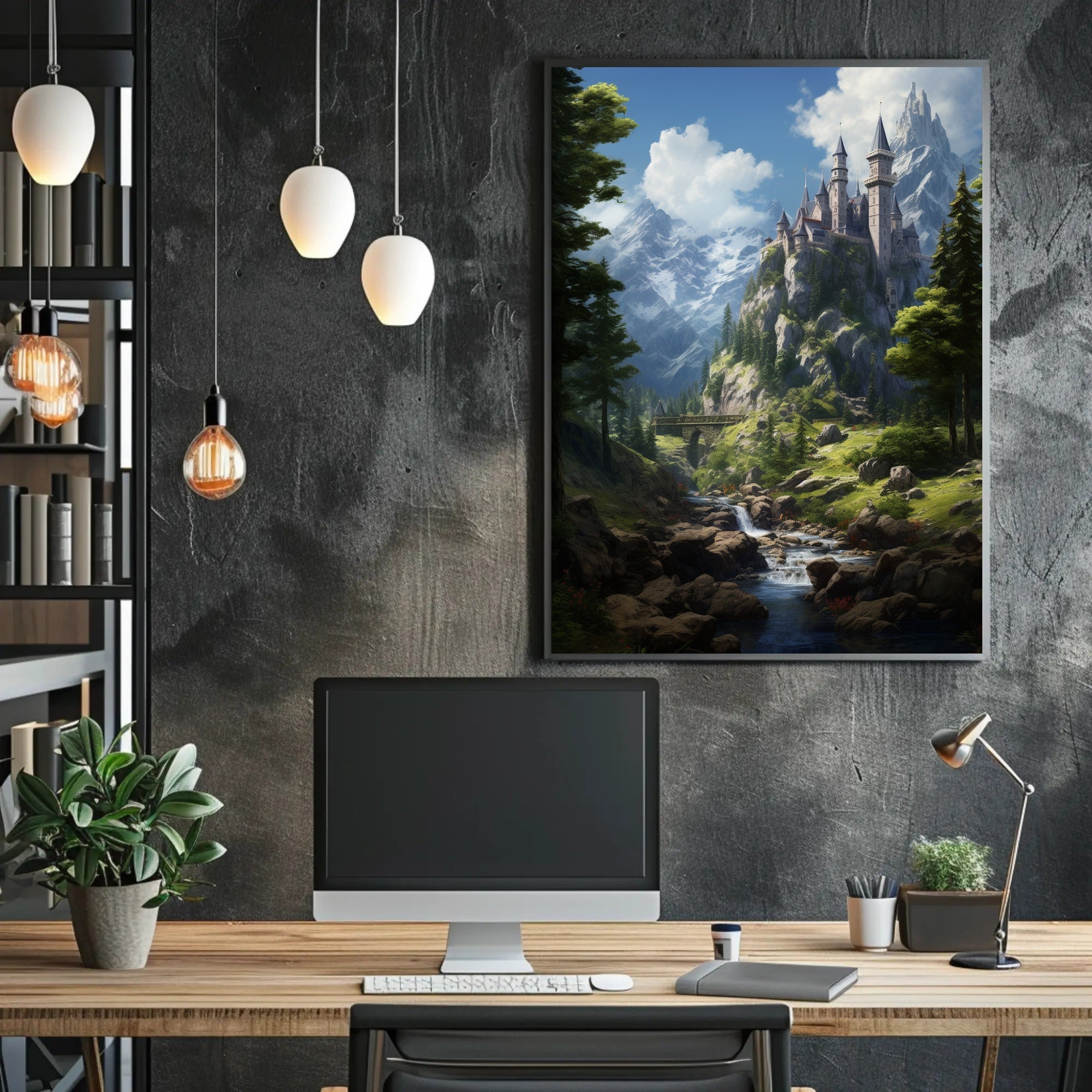 Enchanted Mountain Castle Poster PosterGoat