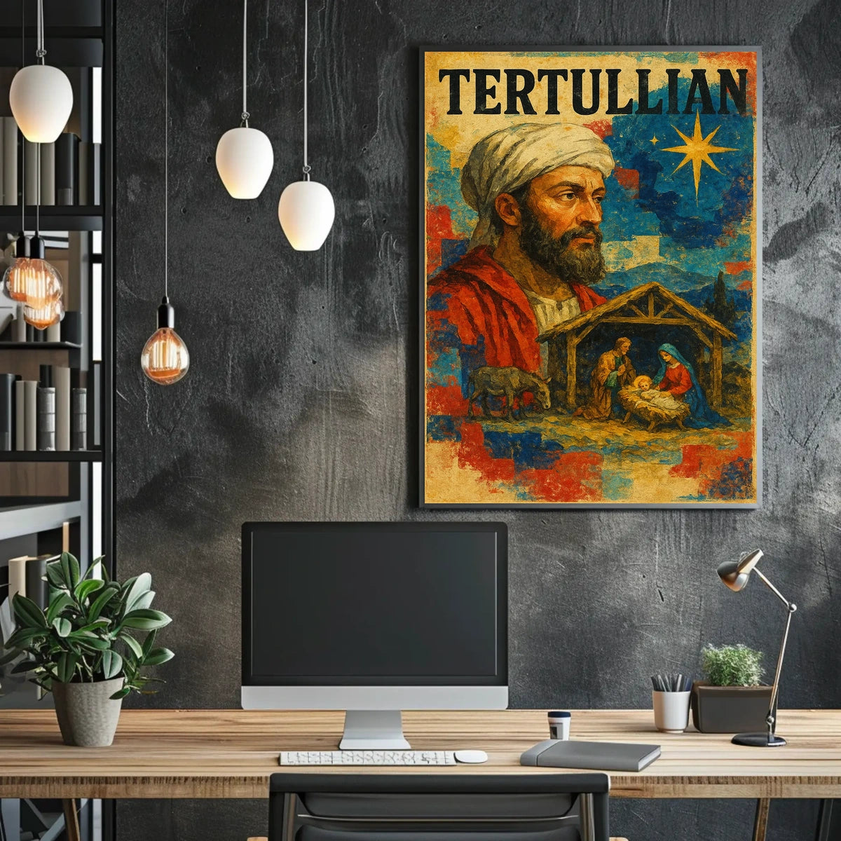 Tertullian Bearded Man with Nativity Scene Cultural Poster