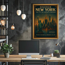 New York City Skyline Dreams Poster Vintage Wall Art