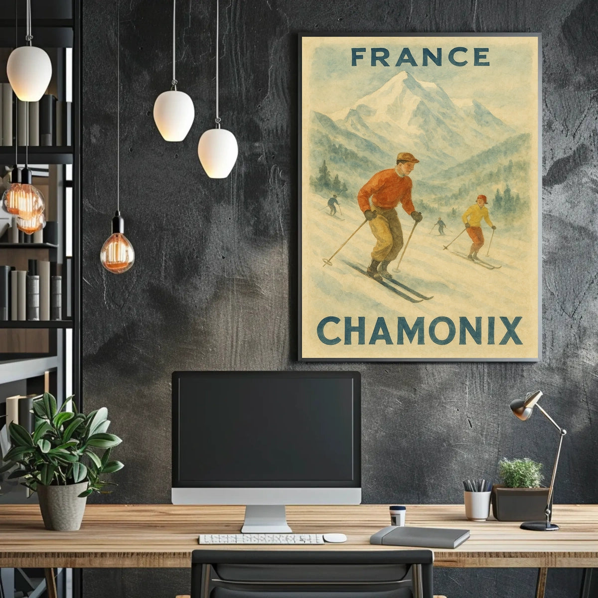 Chamonix Skiing Adventure Vintage Travel Poster