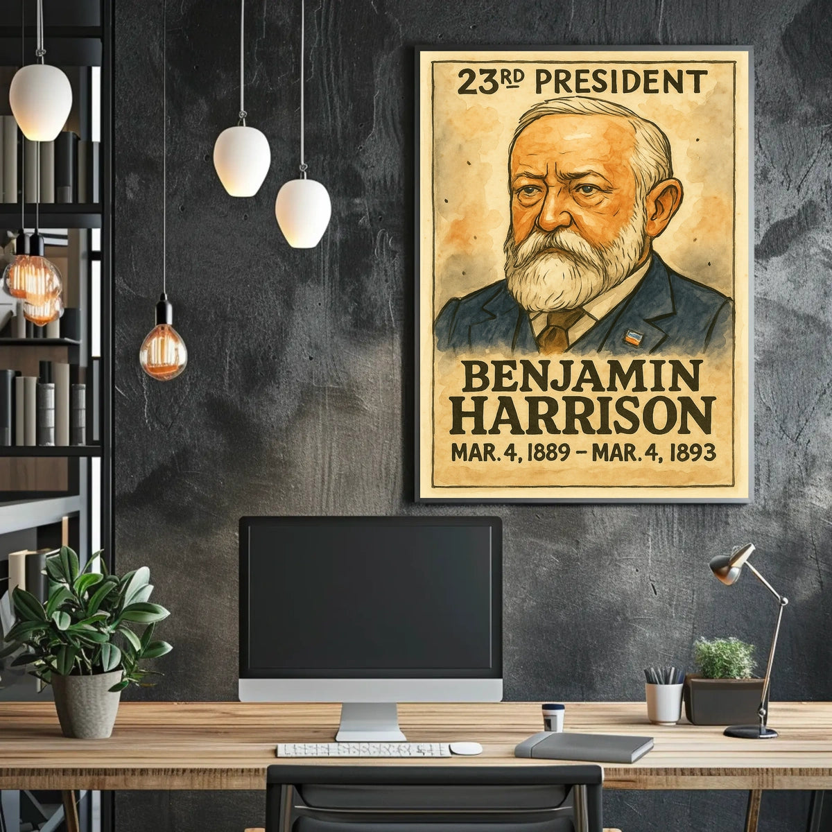 Benjamin Harrison 23rd President of the United States Exaggerated Cartoon Sketch Poster