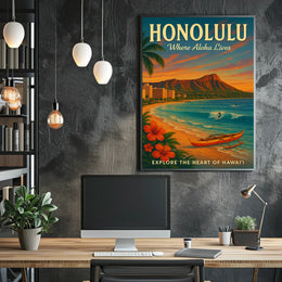 Honolulu Vintage Travel Poster Aloha Adventure Awaits