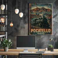 Pocatello Idaho Vintage Railway Travel Art Deco Steampunk Heritage Transportation Poster