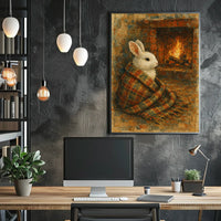 Cozy Rabbit By The Fireplace Poster