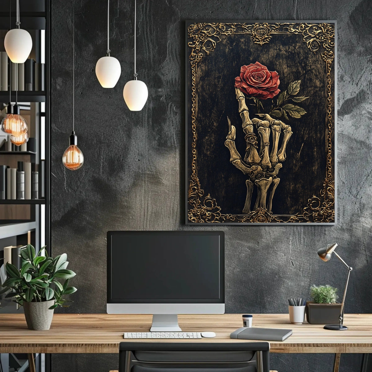 Skeletal Hand with Rose Gothic Vintage Art Poster