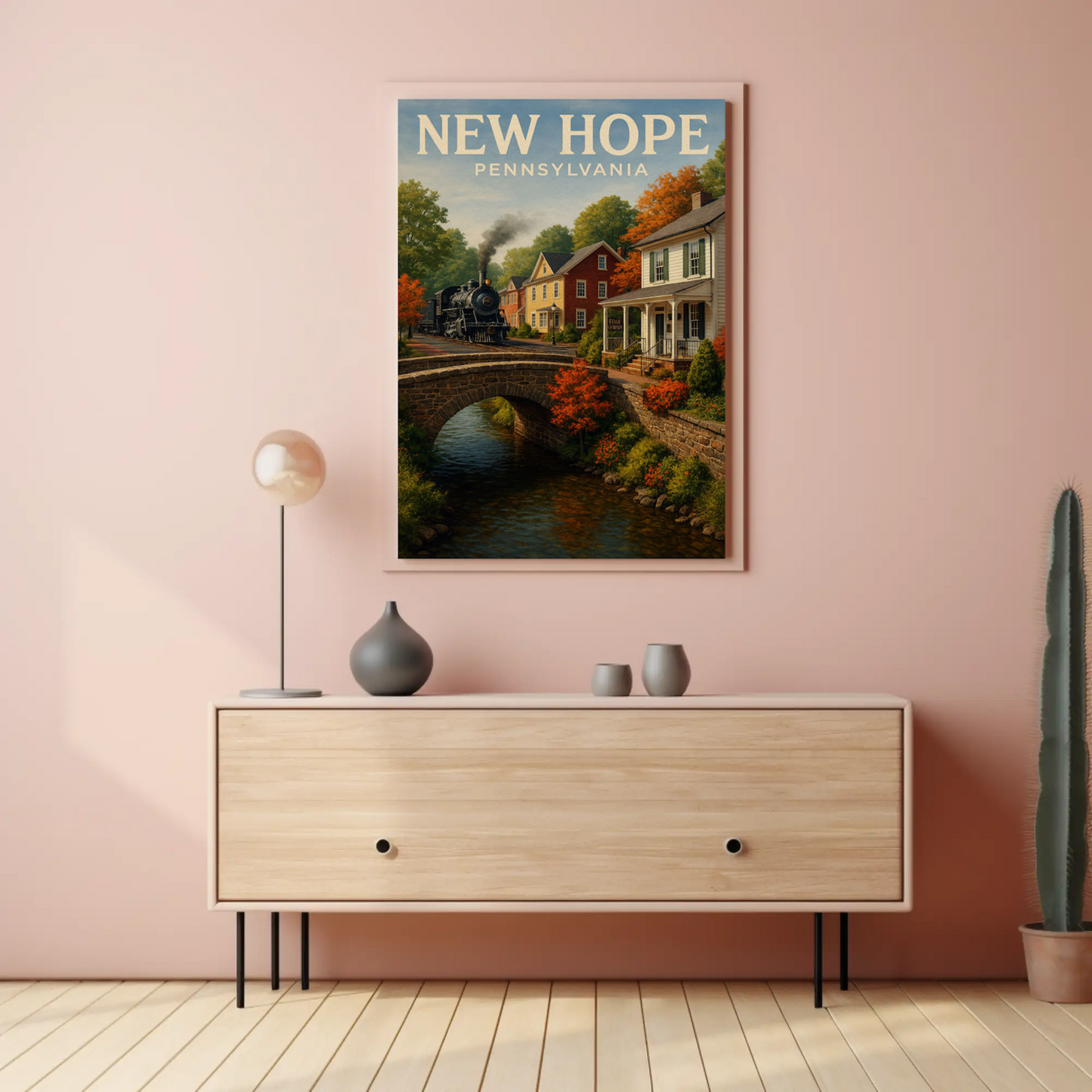 New Hope Pennsylvania Historic Steam Train Autumn Travel Poster Travel Poster
