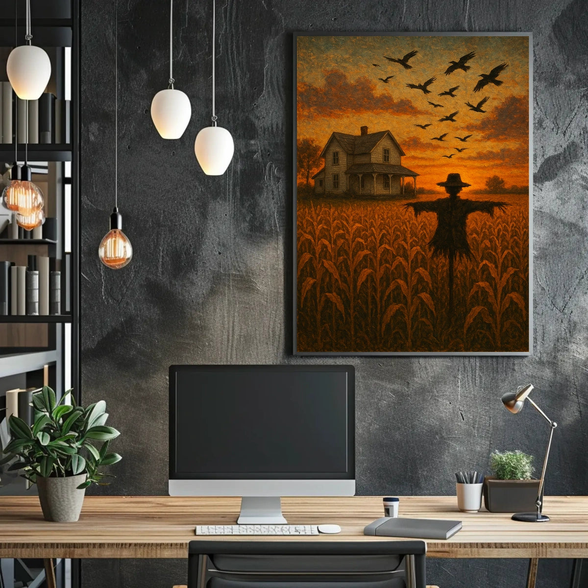 Rural Farmhouse Sunset Impressionistic Cozy Autumn Poster