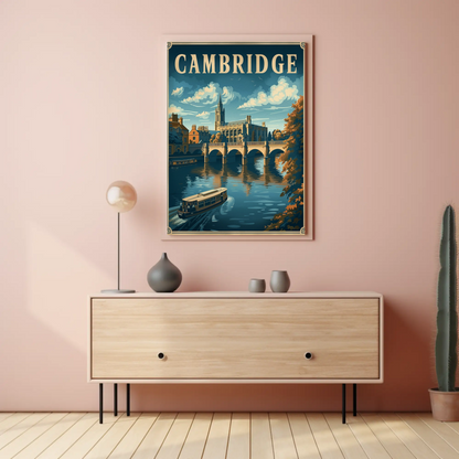 Cambridge England Bridge River Cathedral Travel Poster