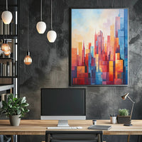 Vibrant Urban Cityscape Geometric Abstract Artistic Poster