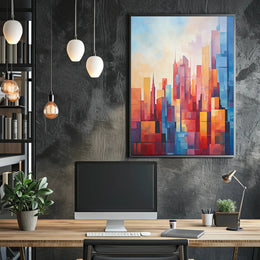 Vibrant Urban Cityscape Geometric Abstract Artistic Poster