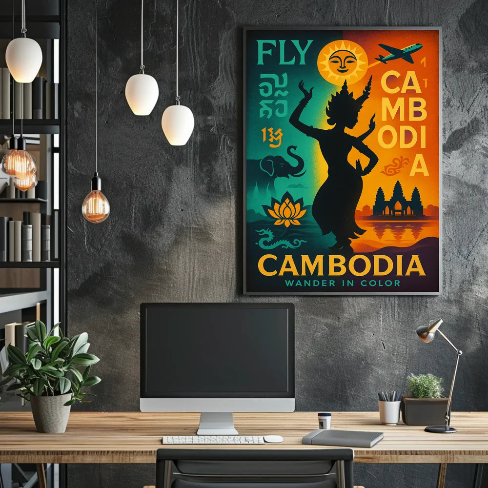 Vibrant Retro Cambodian Travel Adventure Poster PosterGoat