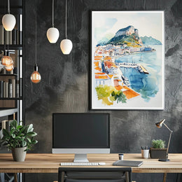 Coastal Cityscape Watercolor Poster PosterGoat